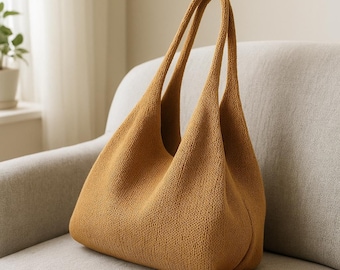 Modello di maglia per borsa a tracolla estiva riutilizzabile a conchiglia per tutti i giorni, download PDF, accessorio elegante adatto ai principianti, idea regalo fai da te