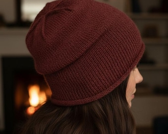 Knitting Pattern Hat Women Beanie Tutorial PDF Download Winter Slouchy Toque Easy Knit Instructions Double Strand Mohair Style DIY Gift Idea