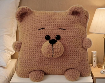 Crochet teddy bear pillow pattern PDF, plush amigurumi pillow, crochet toy, stuffed cushion, DIY gift, plushie pattern, instant download