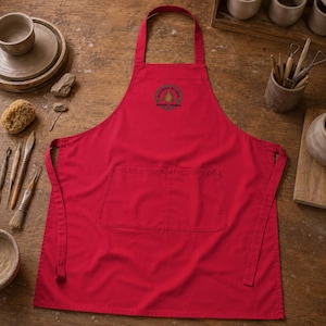 Organic Cotton Embroidered Pottery Studio Apron For Ceramic Artist Adjustable Clay Smock Aesthetic Wheel Throwing Workwear Craft Gift