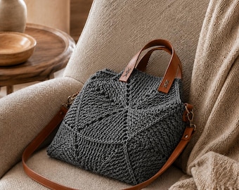 Crochet Bag with Leather Handles – PDF Pattern and Step-by-Step Instructions, Amigurumi Design, Perfect for Beginners and Advanced Crafters