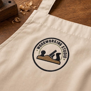 Embroidered Woodworking Studio Apron Organic Cotton Workwear With Pockets For Ceramic Artists Crafters And Potters Personalized Gift