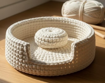 Chunky Crochet Pet Bed Pattern Single Crochet Technique DIY Dog Cat Basket Tutorial Beginner Friendly Instant Download Digital PDF