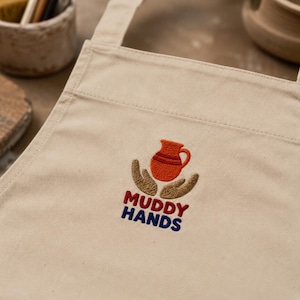 Organic Cotton Pottery Apron Ceramic Artist Smock Adjustable Wheel Throwing Workwear Embroidered Muddy Hands Maker Gift With Pockets