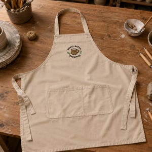 Embroidered Pottery Apron Small Batch Ceramics Mascot Organic Cotton Clay Artist Smock Workshop Gift For Maker Crafter Handmade Studio