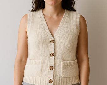 Modello per maglia cardigan senza maniche adatto ai principianti, PDF download digitale, punto strutturato dall'alto verso il basso, personalizzabile, taglie dalla XXS alla 5XL