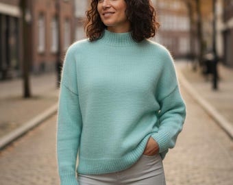 The Classic Sweater Knitting Pattern Top Down Mohair Pullover Seamless Jumper PDF Knit Beginner Friendly Mock Neck Instant Digital Download