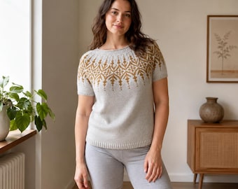 Leaf Lace Yoke Knitting Pattern Top Down Sweater Seamless Pullover