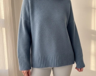 Oversized Knit Sweater Pattern Dropped Shoulder Mock Neck Seamless Top Down Jumper Tutorial PDF Instant Download Wool Blend Textured