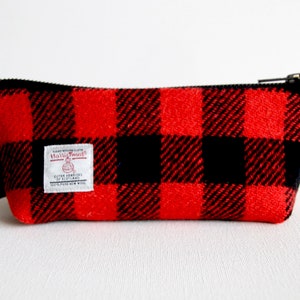 Harris Tweed make-up bag in red and black check with water resistant lining image 2