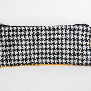 Harris Tweed pencil case in black & white houndstooth and yellow