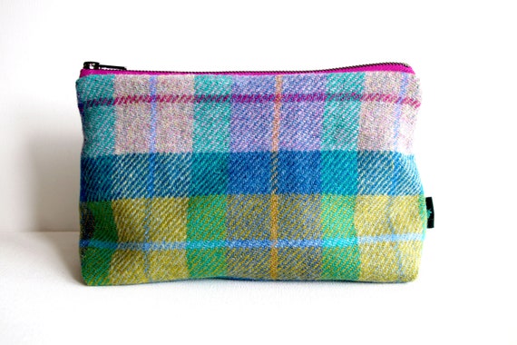 TWEED MAKE-UP POUCH SMALL TEAL TWEED MAKE-UP POUCH SMALL TEAL