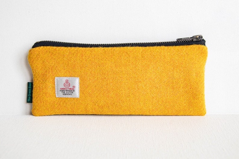 Harris Tweed pencil case in black /& white houndstooth and yellow