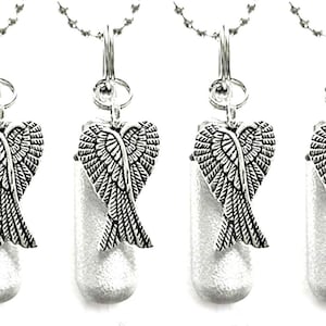Set of 4 Brushed Silver Angel Wing Cremation Urns, Keepsake Jewelry, Ashes Pendant Locket, Memorial Jewelry, Remembrance Gift, Personalized