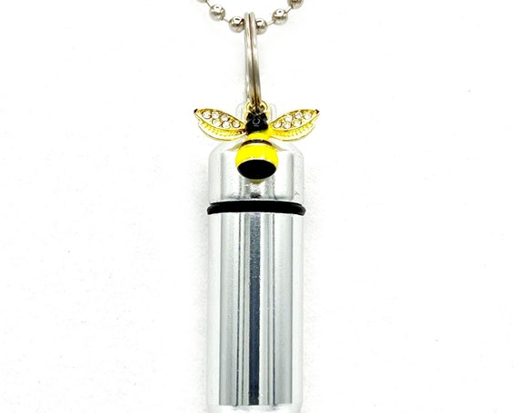 Colorful Bumble Bee Cremation Urn Necklace - Includes Black Velvet Pouch, 24" Ball-Chains& Fill Kit