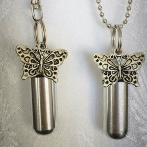 Large Butterfly 2pc. Special Set - Cremation Urn Necklace & Keychain Urn with Velvet Pouches and Fill Kit
