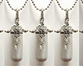 Family Set of FIVE Brushed Silver Anointing Oil Holders Vials with Rose Crosses - Includes 5 Pouches, 5 Ball Chain Necklaces, 5 Pipettes