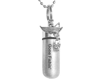 Engraved "Gone Fishin'" Cremation Urn Necklace – Fisherman Memorial