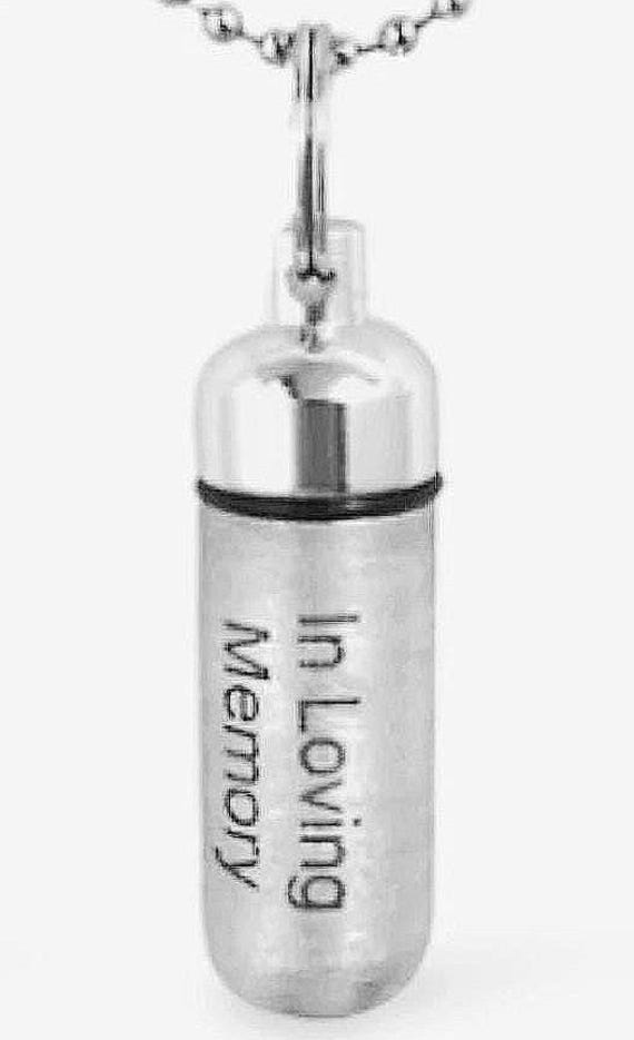 Engraved "In Loving Memory" Cremation Urn Necklace - Hand Assembled with Velvet Pouch and Fill Kit