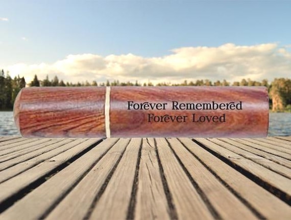 RIch Mahogany Cremation Scattering Tube  ENGRAVED: "Forever Remembered, Forever Loved" TSA Approved.