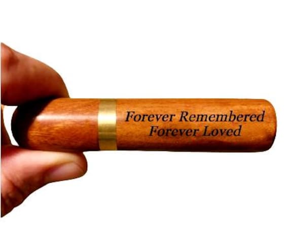 Laser Engraved "Forever Remembered Forever Loved" Rosewood Cremation Urn / Scattering Tube, Fits in Pocket/Purse, TSA Compliant, Very Secure