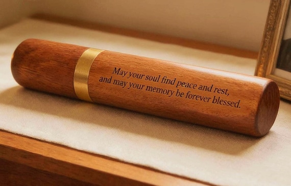 Rosewood Cremation Urn/Scattering Tube, Engraved "May your soul find peace and rest, and may your memory be forever blessed" TSA Compliant