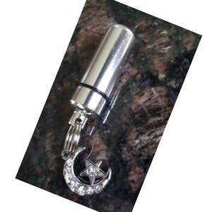 Silver Cremation Urn Keychain Keepsake with Jeweled Crescent Moon & Star - Mourning Jewelry, Child Urn, Pet Urn, Baby Urn, Personalized Urn
