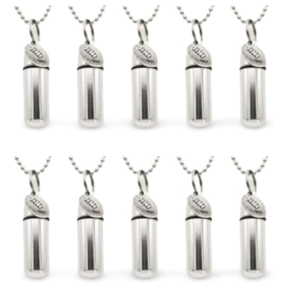 Set of TEN Football CREMATION URNS on 24" Steel Ball-Chain Necklaces Memorial Jewelry, Urn Pendant, Urn For Human Ashes, Personalized Urn