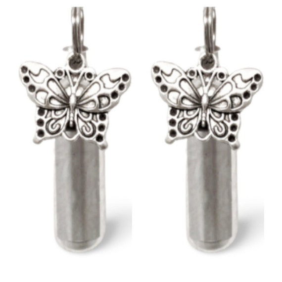 Set of Two Silver Cremation Urn Keepsakes with Large Butterfly - Child Urn, Mourning Keepsake, Memorial Jewelry, Baby Urn, Personalized Urn