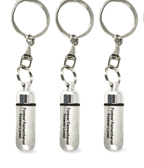 THREE Engraved "Forever Remembered Forever Loved" Brushed Silver CREMATION URNS On Steel Keychains, Memorial Jewelry, Urn Jewelry, Pet Urn