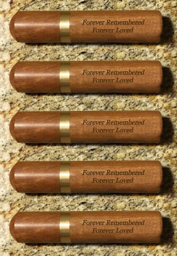 FIVE ENGRAVED "Forever Remembered Forever Loved" Rosewood Cremation Urn / Scattering Tubes, Fits in Pocket/Purse, TSA Compliant, Very Secure