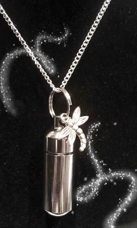 Silver Dragonfly Cremation Urn on Curb Chain Necklace with Velvet Pouch - Urn Jewelry, Mourning Urn, Urn For Human Ashes, Pet Urn