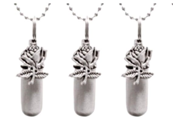 Rose Anointing Oil Holders, Brushed Silver (Set of 3 with Chains and Pouches)