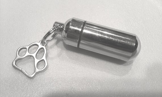Dog/Cat/Pet CREMATION URN Keepsake Necklace with Silver Paw  ENGRAVED Paw - Includes Velvet Pouch,  Fill Kit -  Pet Loss, Dog Loss, Cat Loss