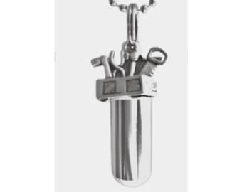 Lovely CREMATION TOOLBOX Urn Necklace for Contractor/Mechanic/Handyman, etc.  Memorial Jewelry, Urn For Human Ashes, can be Personalized.