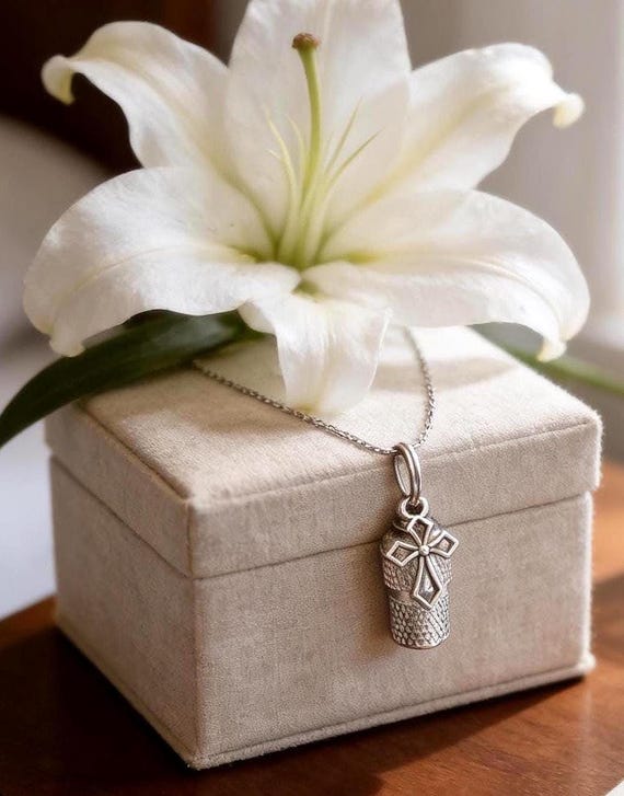 Mini Cremation Urn Necklace with Antique Silver Cross