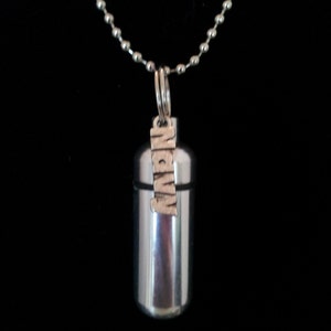 Silver Cremation Urn on 24" Steel Necklace with NAVY Pendant - Hand Assembled with Velvet Pouch and Fill Kit - Custom Engravable