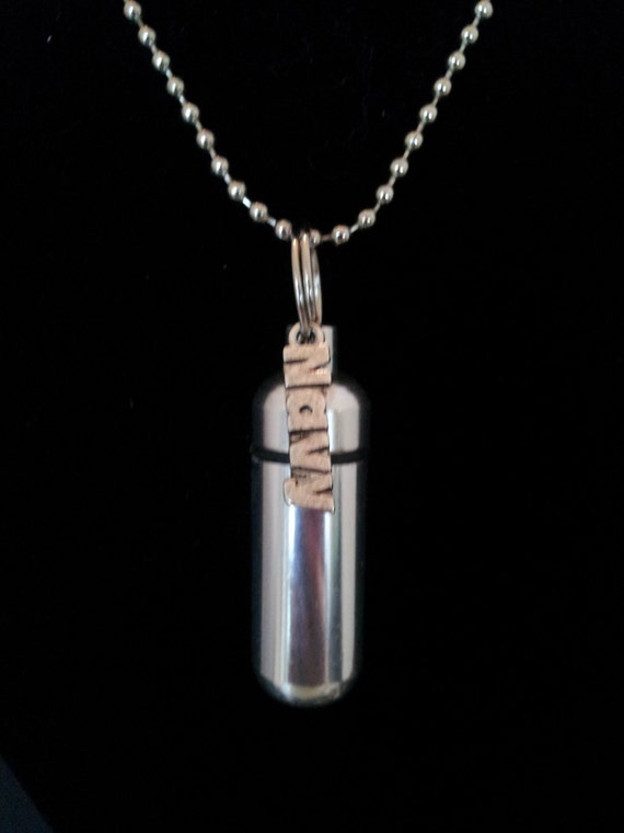 Silver Cremation Urn on 24" Steel Necklace with NAVY Pendant - Hand Assembled with Velvet Pouch and Fill Kit - Custom Engravable