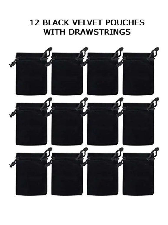 Lot of 12 Black Velvet Pouches with Drawstrings