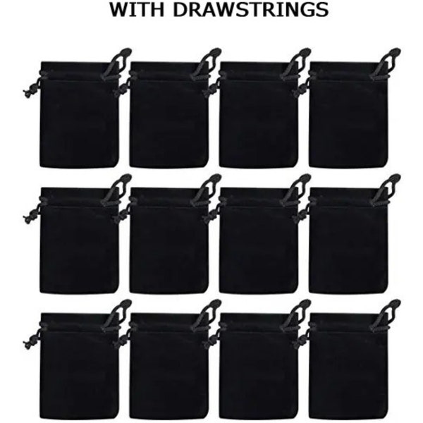 Lot of 12 Black Velvet Pouches with Drawstrings