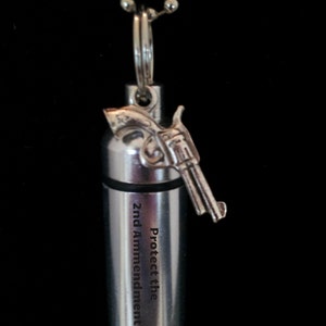 Engraved "Protect The 2nd Ammendment"  Cremation Urn Keychain, Hand Assembled, with Velvet Pouch and Fill Kit