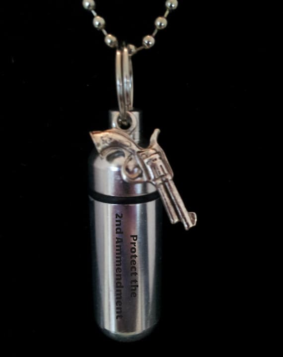 Engraved "Protect The 2nd Ammendment"  Cremation Urn Keychain, Hand Assembled, with Velvet Pouch and Fill Kit