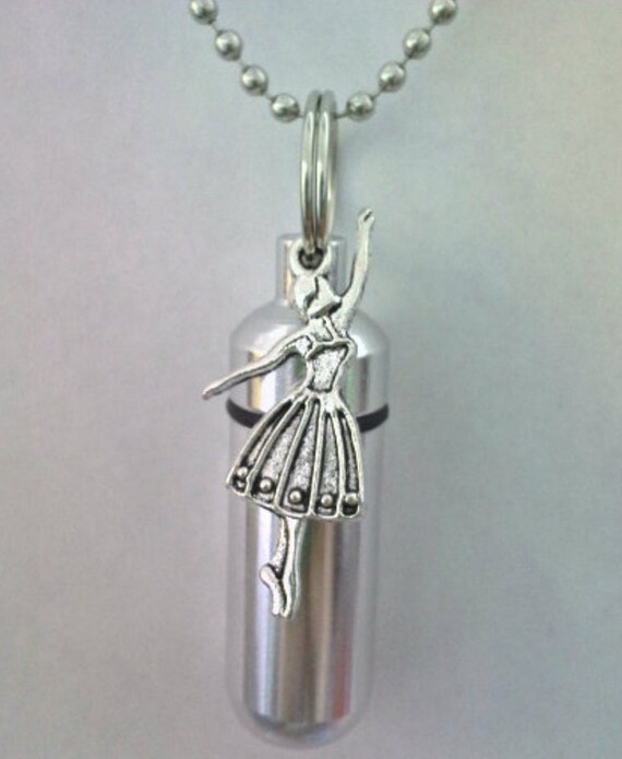 COMPLETE SET - Cremation Urn on 24" Necklace with BALLERINA - Hand Assembled....w/Velvet Pouch and Fill Kit