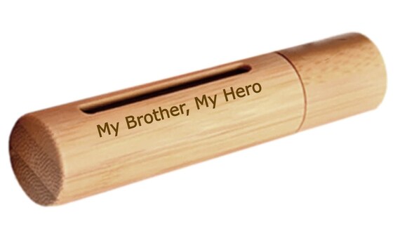 ENGRAVED "My Brother, My Hero" Sandalwood Cremation Urn/Scattering Tube with Window - Fits Pocket or Purse, Loss of Brother TSA Compliant