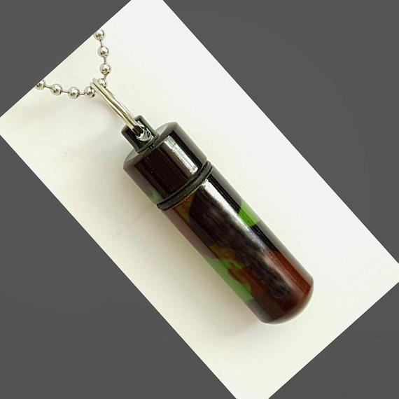 Camouflage / Camo  CREMATION URN Necklace on 24" Steel Ball Chain - with Velvet Pouch & Fill Kit. Loss of Loved One