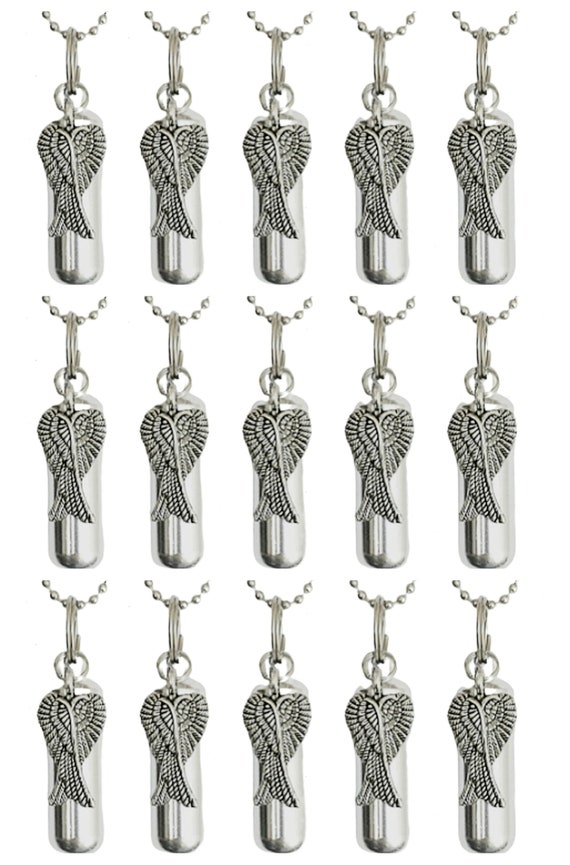 Large Set of 15 Crossed Angel Wings Cremation Urn Necklaces on Steel Ball Chains. Memorial Jewelry, Urn For Human Ashes, Mourning Necklace