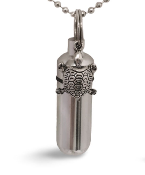 Lovely Silver Turtle Cremation Urn on 24" Ball Chain Necklace - Memorial Urn, Child Urn, Ashes Keepsake, Pet Urn, Personal Urn