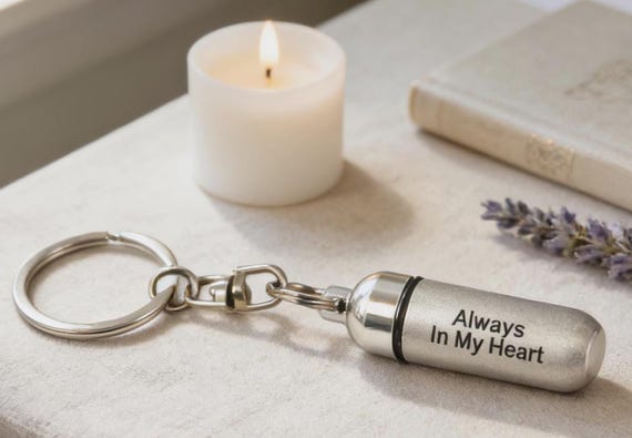 Laser Engraved "Always In My Heart"  Cremation Urn Swivel Key Chain