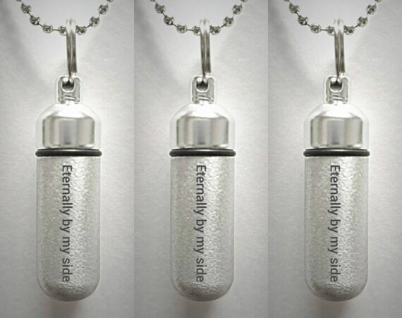 Three ENGRAVED Brushed Silver CREMATION URN Necklaces "Eternally by my side" - Mourning Jewelry