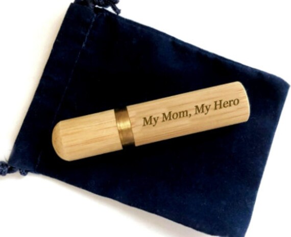 Engraved "My Mom, My Hero" Natural Sandalwood Cremation Urn / Scattering Tube, Fits in Pocket/Purse,  TSA Compliant, Loss of Mother